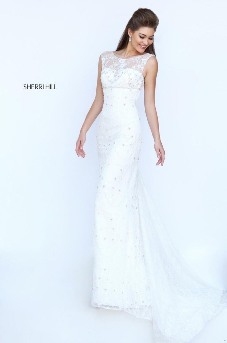 NWT Sherri Hill Mermaid Lace Beaded Open Back Wedding Gown Dress Size 0